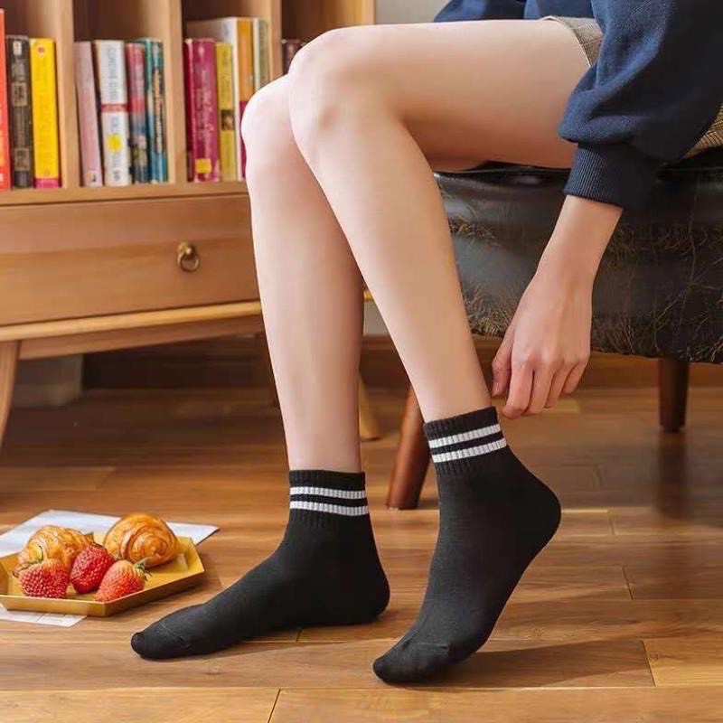 Vớ Kẻ Sọc Cá Tính Nam Nữ Cổ Thấp Loại Cao Cấp Có Tag