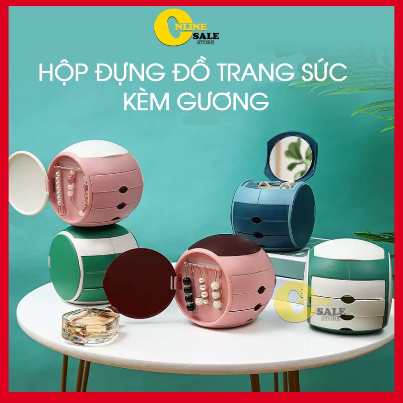 [Mẫu mới 2022] Hộp đựng cất đồ trang sức khuyên tai,lắc ,vòng tay,nhẫn có gương chống oxy hóa phụ kiện thời trang- Qskin