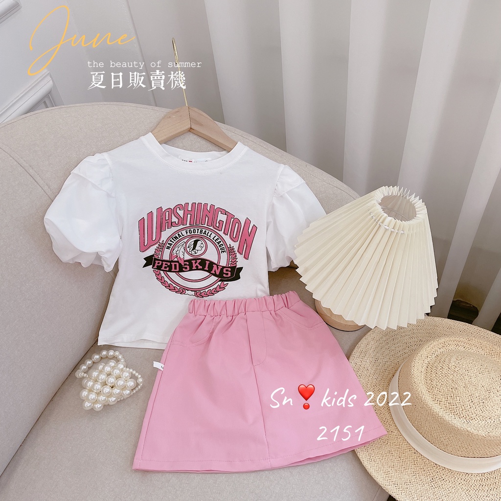 Sét áo thu kèm cv cho bé gái, set áo cotton tay bồng họa tiết Washington kèm chân váy hồng siêu xinh cho bé sz 10-33kg