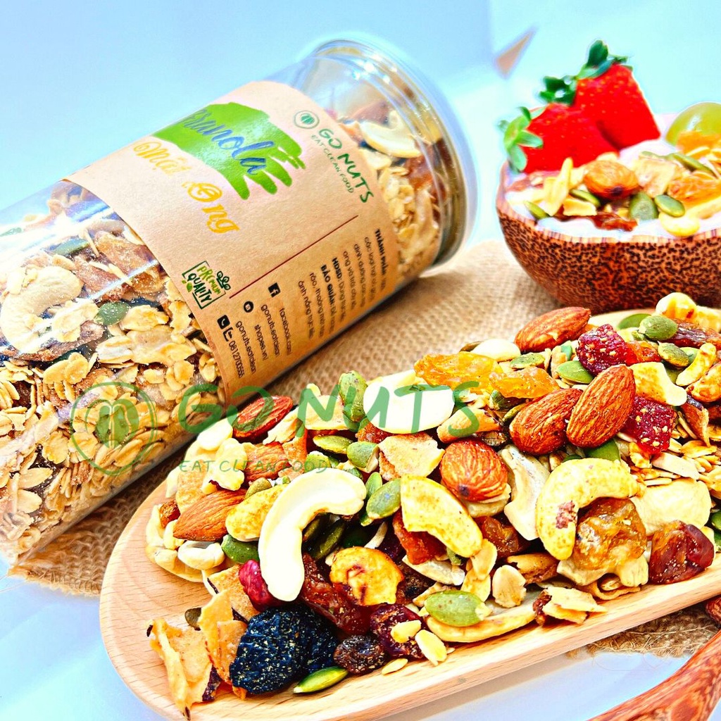 Granola 500g GO NUTS không đường Ngũ cốc dinh dưỡng hỗ trợ giảm cân ăn kiêng healthy thuần chay