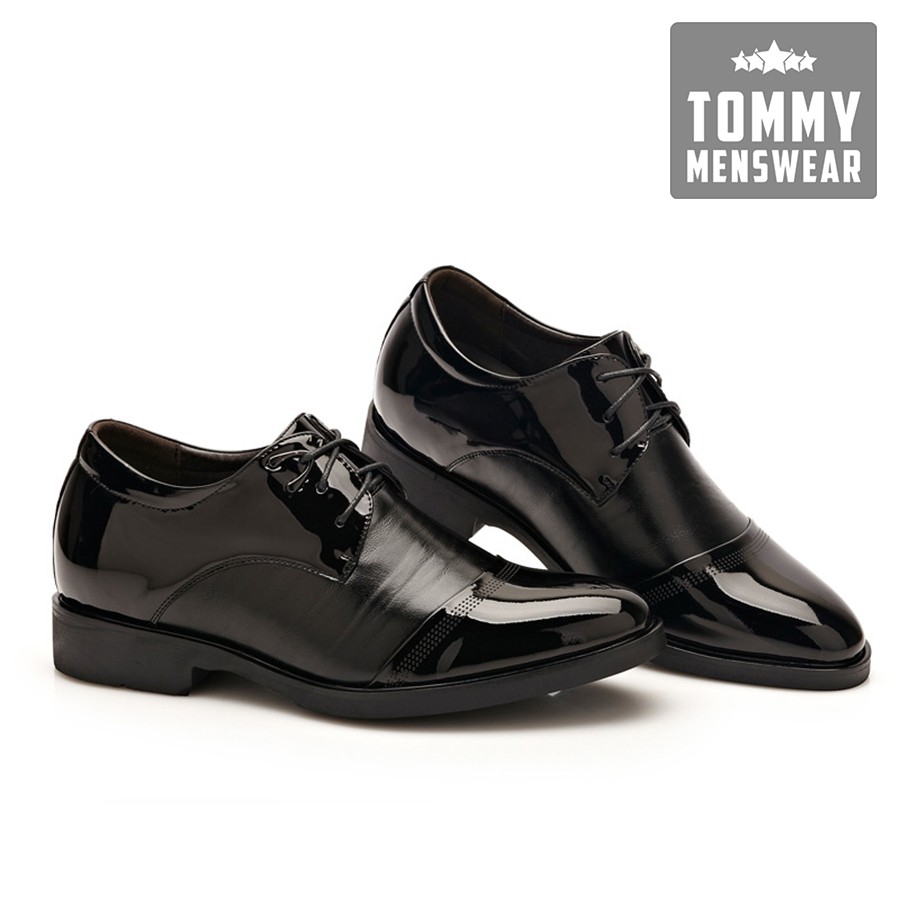 Giày Nam Tăng Chiều Cao - TẶNG TẤT - Giày Tây Nam Đen Bóng Sành Điệu GD56