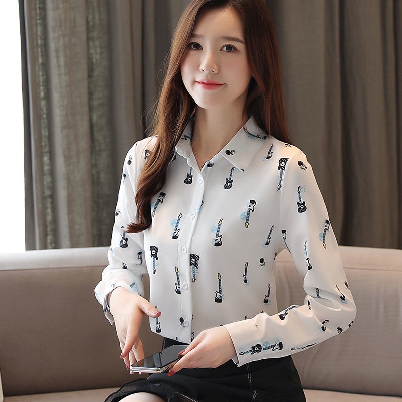 áo kiểu nữ  áo sơ mi tay ngắn áo sơ mi Áo Sơ Mi Chiffon Tay Dài In Họa Tiết Phong Cách Hàn Quốc Thời Trang Mùa Xuân 2022 Cho Nữ