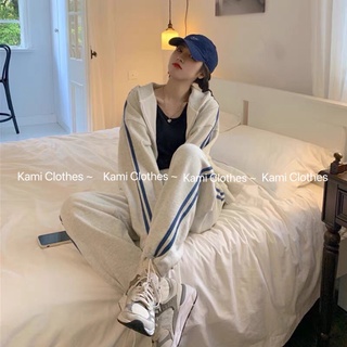 Set bộ nỉ dài tay kẻ sọc, set áo khoác hoodie và quần jogger - KAMI Clothes