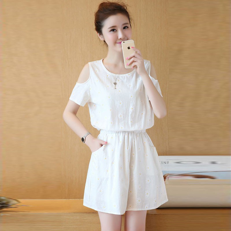 Đầm Cotton Lửng Hở Vai In Hoa Mẫu Mới 2019 Thời Trang Mùa Hè Cho Nữ