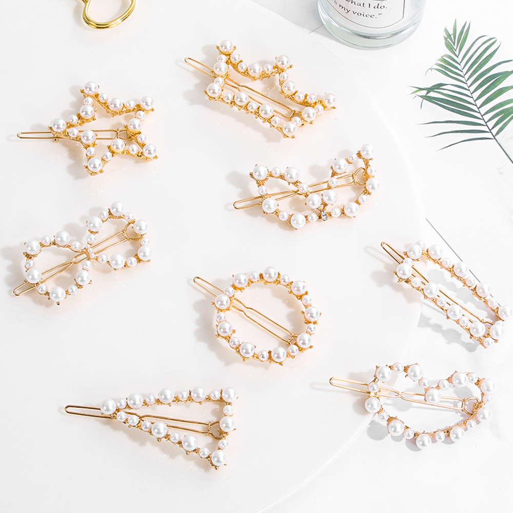 Kẹp Tóc Đính Ngọc Trai Bằng Kim Loại Thanh Lịch Cho Nữ