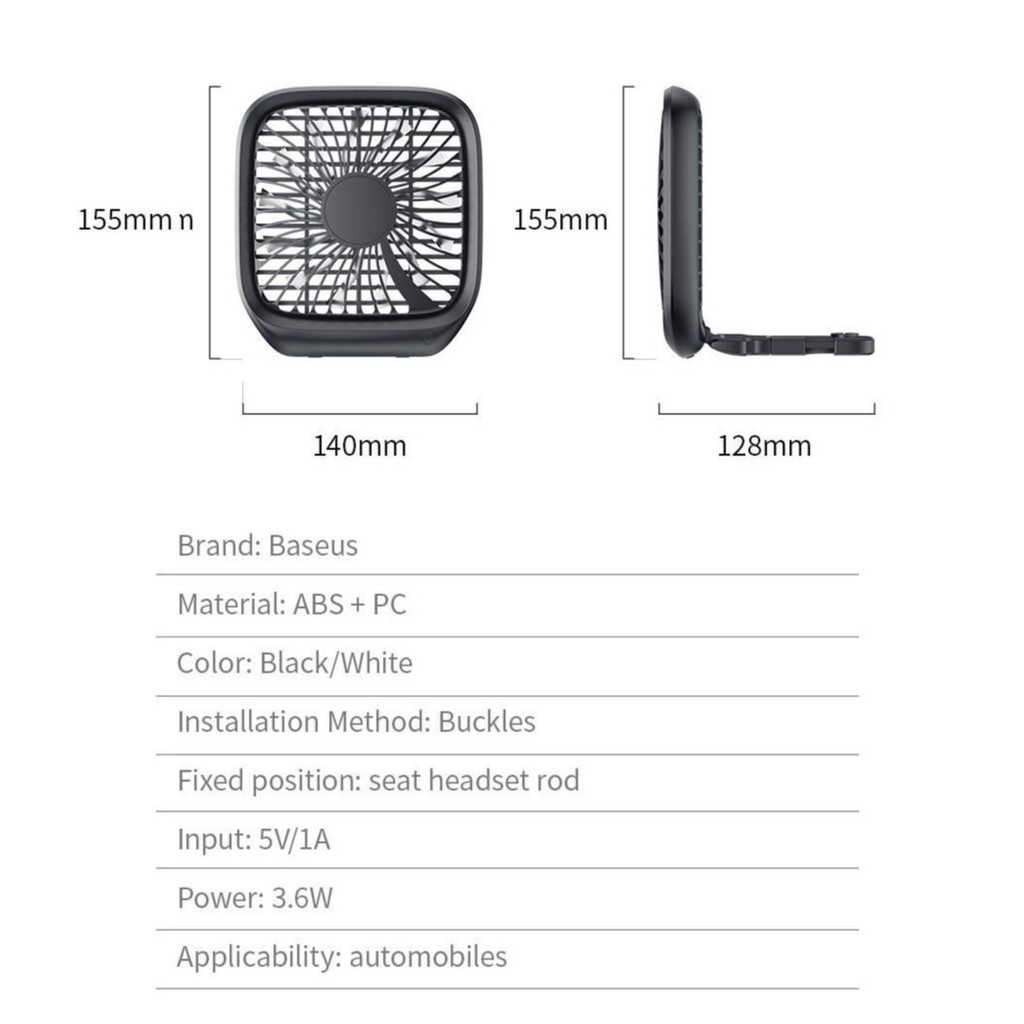Quạt xếp đa năng gắn lưng ghế trên xe hơi Baseus Foldable Vehicle-mounted Backseat Fan LV507 | BigBuy360 - bigbuy360.vn