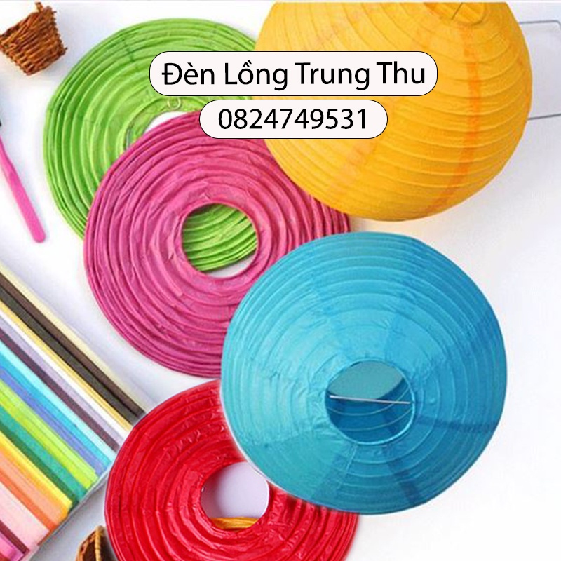 Đèn Lồng Giấy Lụa Trơn 30cm Nhiều Màu, Làm Đèn Cầm Tay Rước Đèn Ông Sao Cho Các Bé