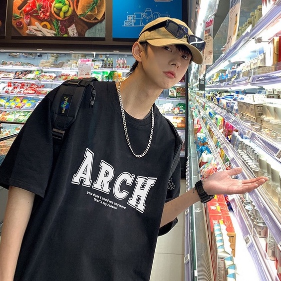 Áo thun Unisex form rộng tay lỡ, Áo phông nam nữ cotton thấm hút, dày dặn mềm mịn họa tiết ARCH
