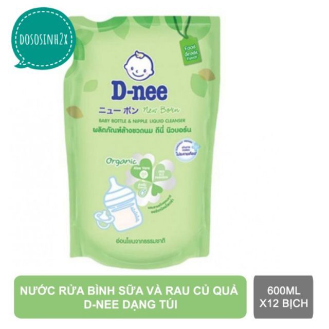 Nước rửa bình sữa Dnee Organic túi 600ml chai 620ml Date mới