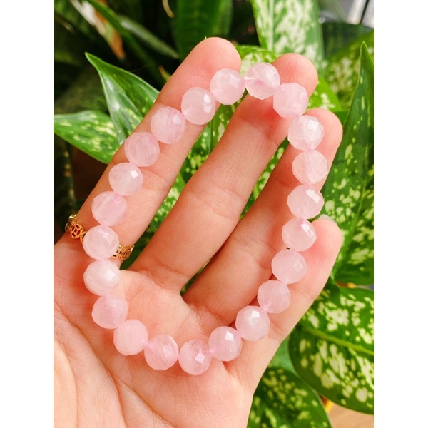 Vòng tay đá Năng Lượng Thạch anh Hồng, chuỗi tay đá Rose Quartz hạt facet, Vòng tay Healing