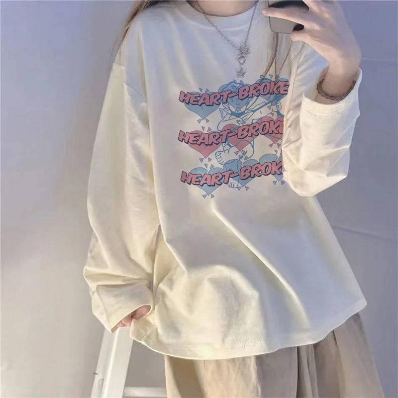 Áo thun tay dài dáng rộng phong cách Hàn Quốc thời trang mới cho nữ