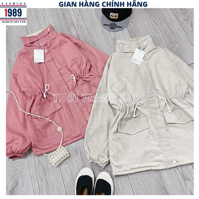 Áo Khoác Kaki Nữ Lót Lông Dây Rút Eo 🦋 Áo Jacket Đại Hàn Túi Chéo 2 Lớp KIỂU DÁNG HÀN QUỐC ULZZANG -PHƯƠNG 1989
