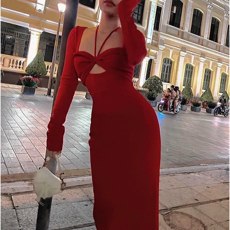 G1- đầm body thun gân GV048 khoét vai, chất thun gân