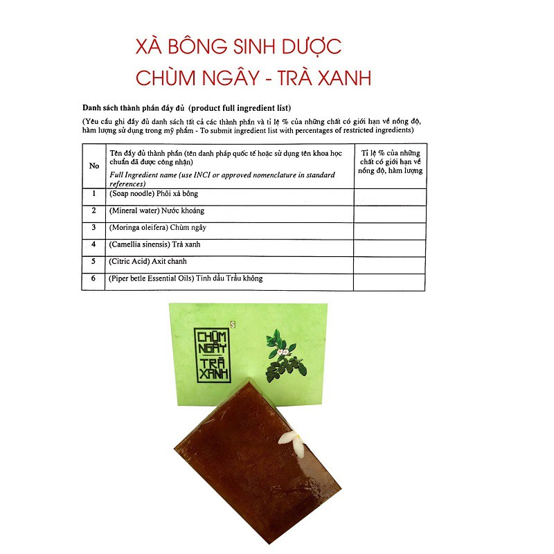 Xà bông chùm ngây sạch sâu, mềm mịn da, chống oxy hóa, kháng khuẩn - Xà phòng handmade 100 gram