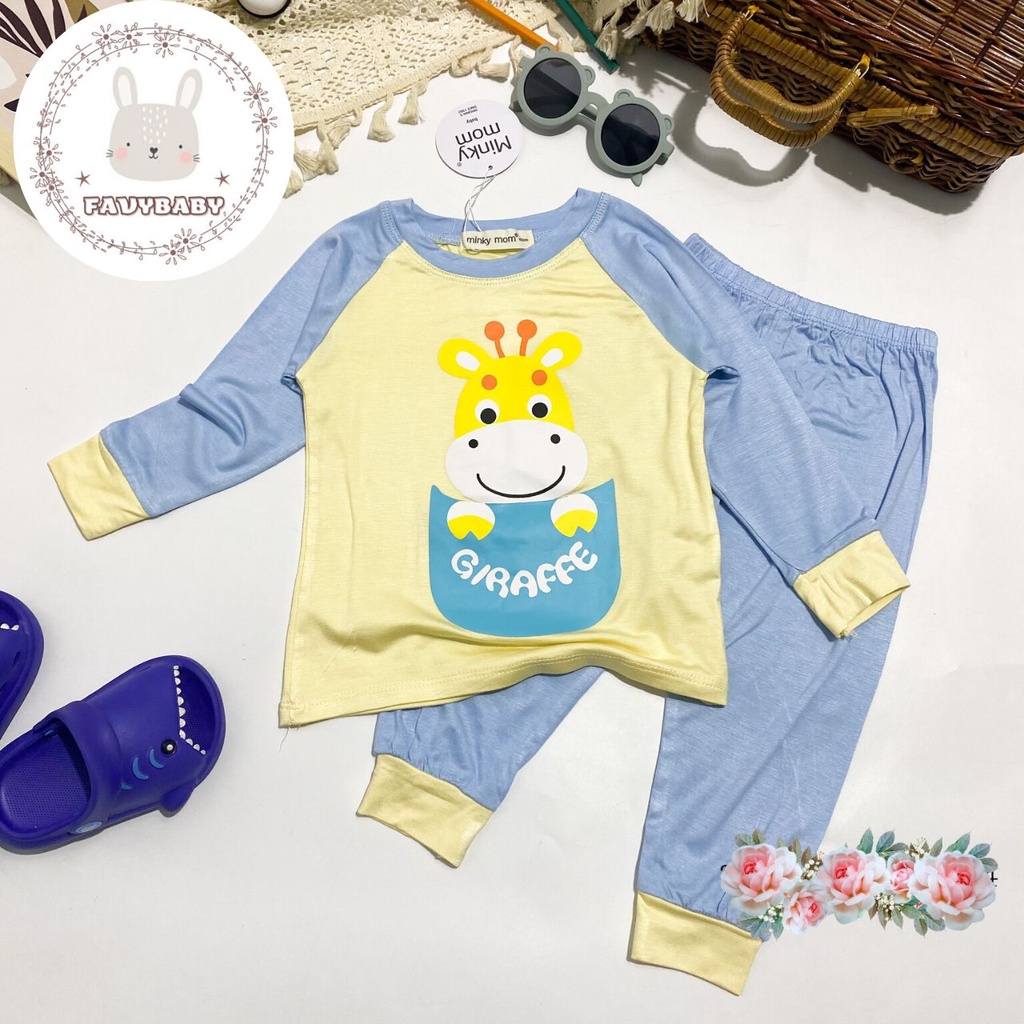 Bộ Dài Tay MINKY MOM Chính Hãng Bé Trai Bé Gái Thun Lạnh Hình in Động Vật Và Túi Cho Trẻ Em 0 1 2 3 4 5 Tuổi- Favybaby