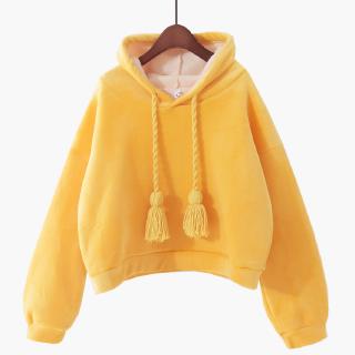 Áo Hoodie Len Dày Dáng Rộng Màu Vàng Dễ Thương Thời Trang 2019