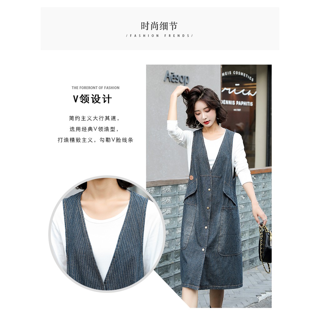 Áo Khoác Denim Không Tay Cổ Chữ V Dáng Rộng Plus Size 2021