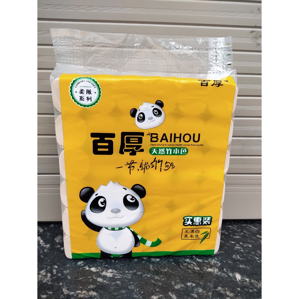 Giấy vệ sinh không lõi BAIHOU giấy gấu trúc 1 bịch 36 cuộn 4 lớp nặng 1.8kg dai mềm mịn dễ phân hủy.