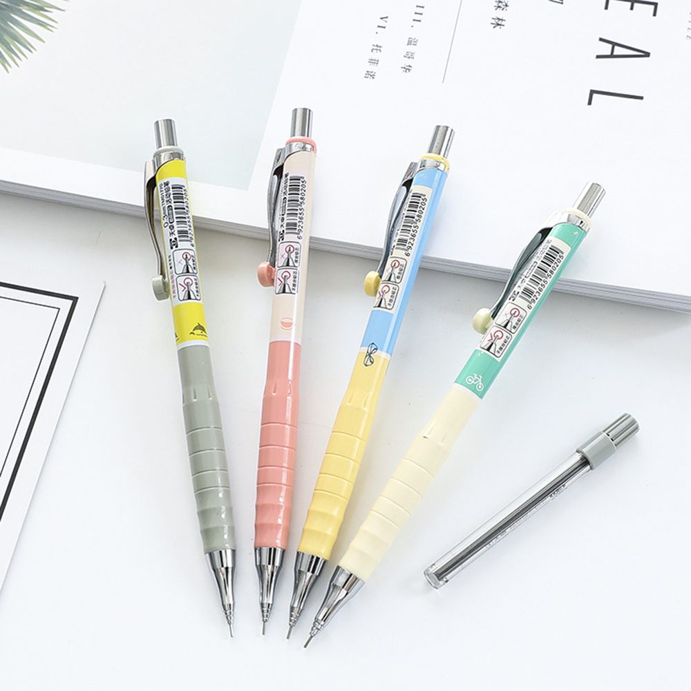 ☆YOLA☆ 1set 0.3mm Color At Random Hot Press Automatic Pen Portable Refills Mechanical Pencil Drawing New School Supplies Plastic Stationery Writing Tool