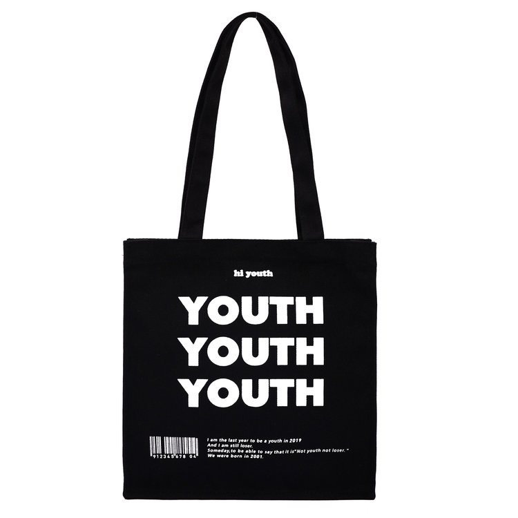 Túi tote HAZIN vải canvas ulzzang unisex họa tiết chữ Youth có túi nhỏ bên trong HZ06