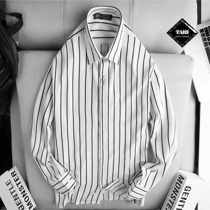 Áo Sơ Mi Nam Dài Tay Đẹp TAHISM016 Kẻ sọc 2 màu đen,trắng chất Cotton thoáng mát | BigBuy360 - bigbuy360.vn