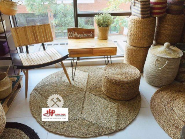 Thảm Cói, thảm cói tròn hình ngôi sao decor, Trang Trí Nhà Cửa Chụp Ảnh Cực Xinh size 1m2