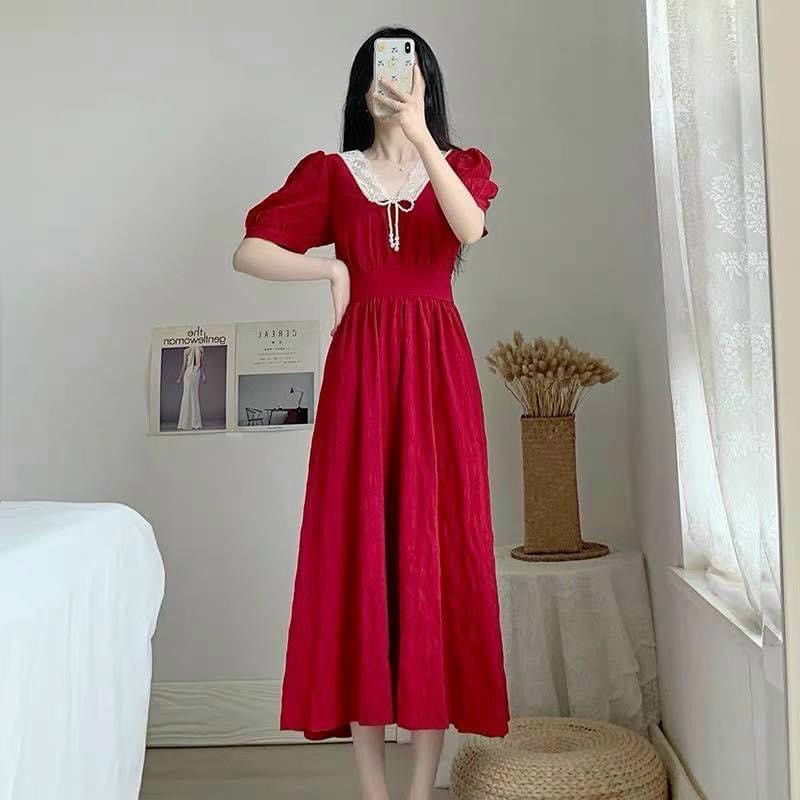 ĐẦM ĐỎ CỔ SEN REN