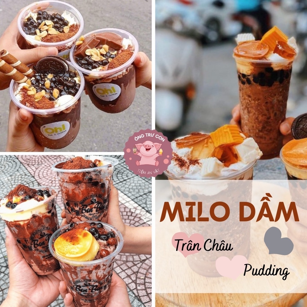 Set Nguyên Liệu Milo Dầm Trân Châu Pudding 10-22 Ly +Tặng Kèm Công Thức Dễ Làm - Milo Cacao Dầm Siêu Ngon!