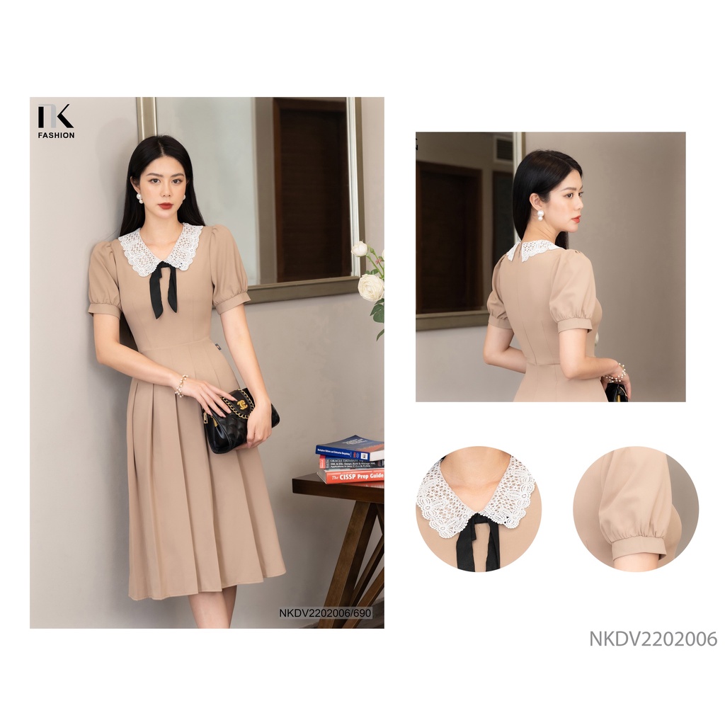 Đầm Xòe Xếp Ly Phối Nơ Cổ NK Fashion Chất Liệu Vải Cao Cấp, Tôn Dáng, Thiết Kế Thanh Lịch, Hiện Đại NKDV2202006