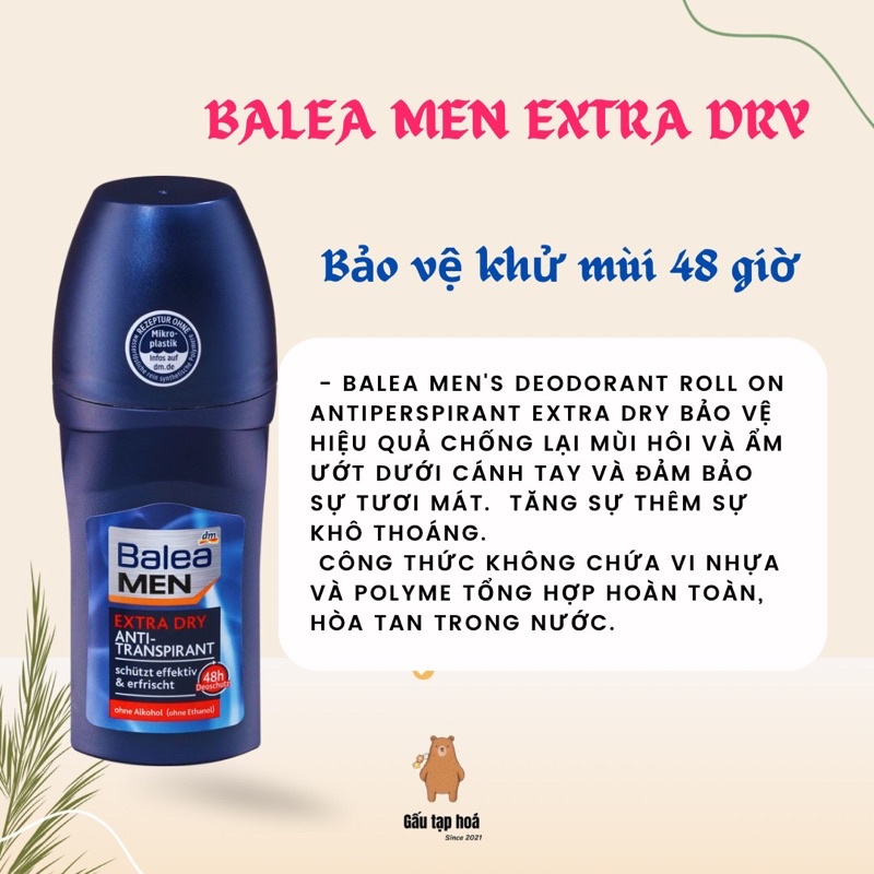 Lăn khử mùi Balea nam ngăn mùi hiệu quả, khô thoáng, nhập khẩu Đức