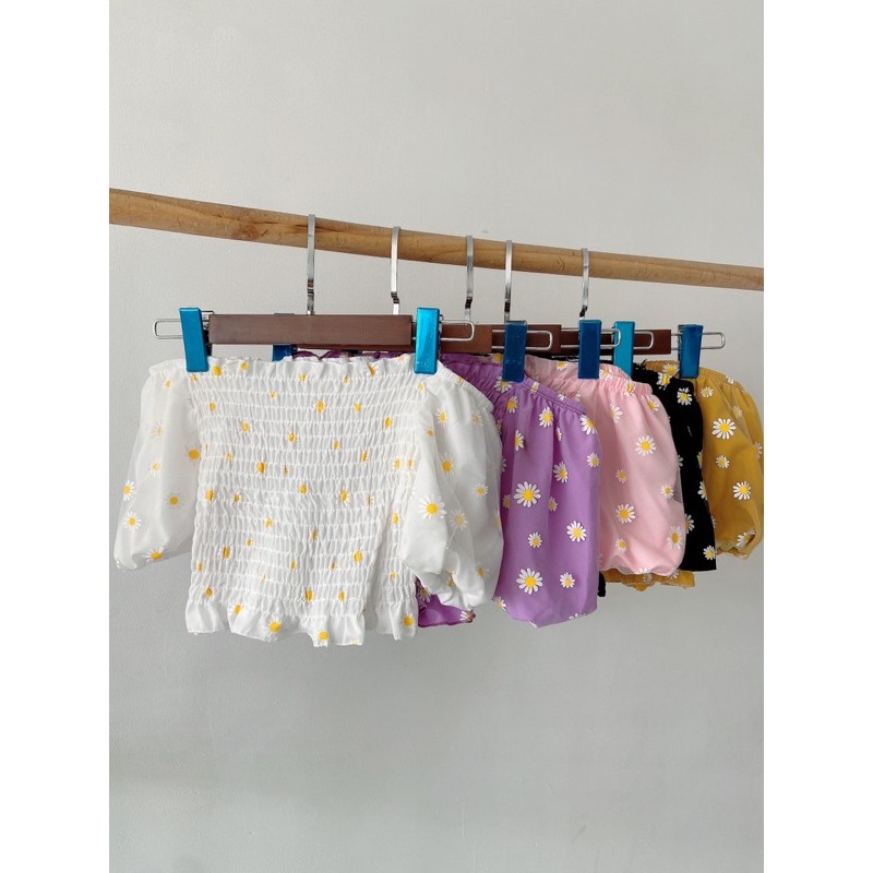 ÁO NHÚN IN HOA CÚC TAY NGẮN