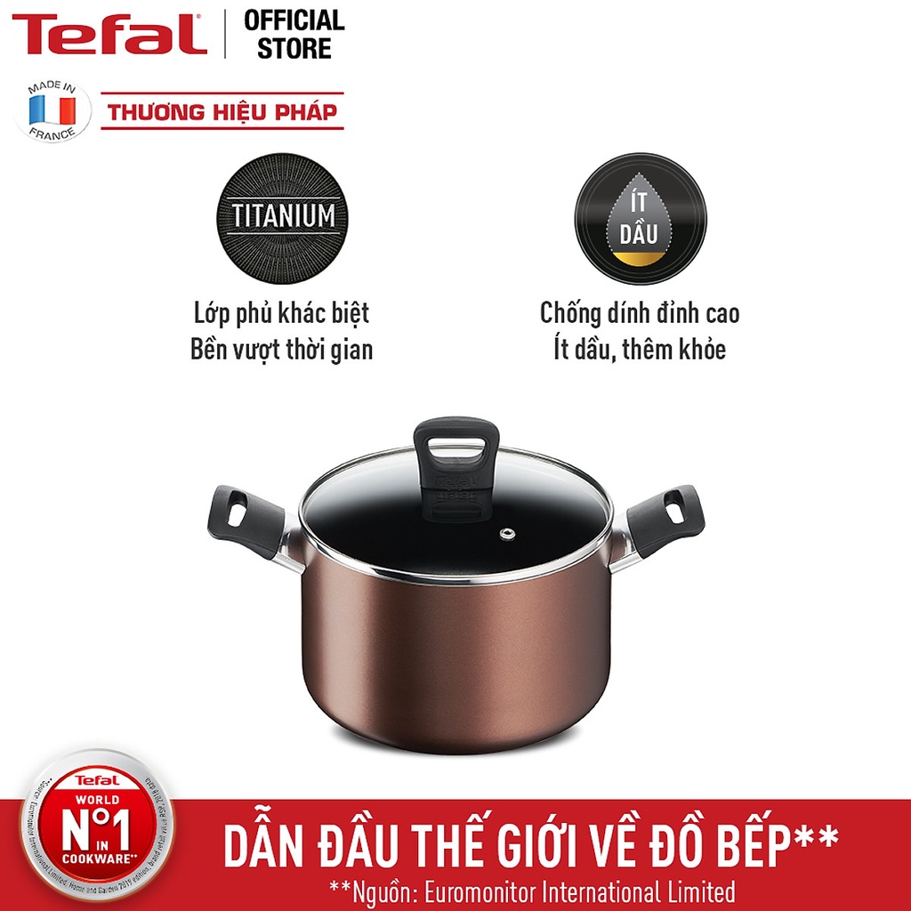 Nồi thân cao Tefal Day By Day G1436105 22Cm - Lớp phủ Titanium nonstick chống dính tuyệt vời và độ bền vượt trội