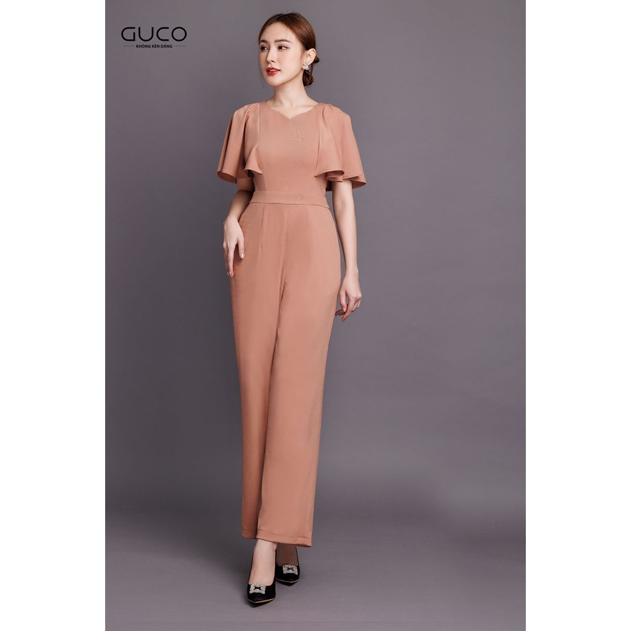 Jumpsuit ống suông cổ tim tay cánh tiên 3530 màu nâu Guco