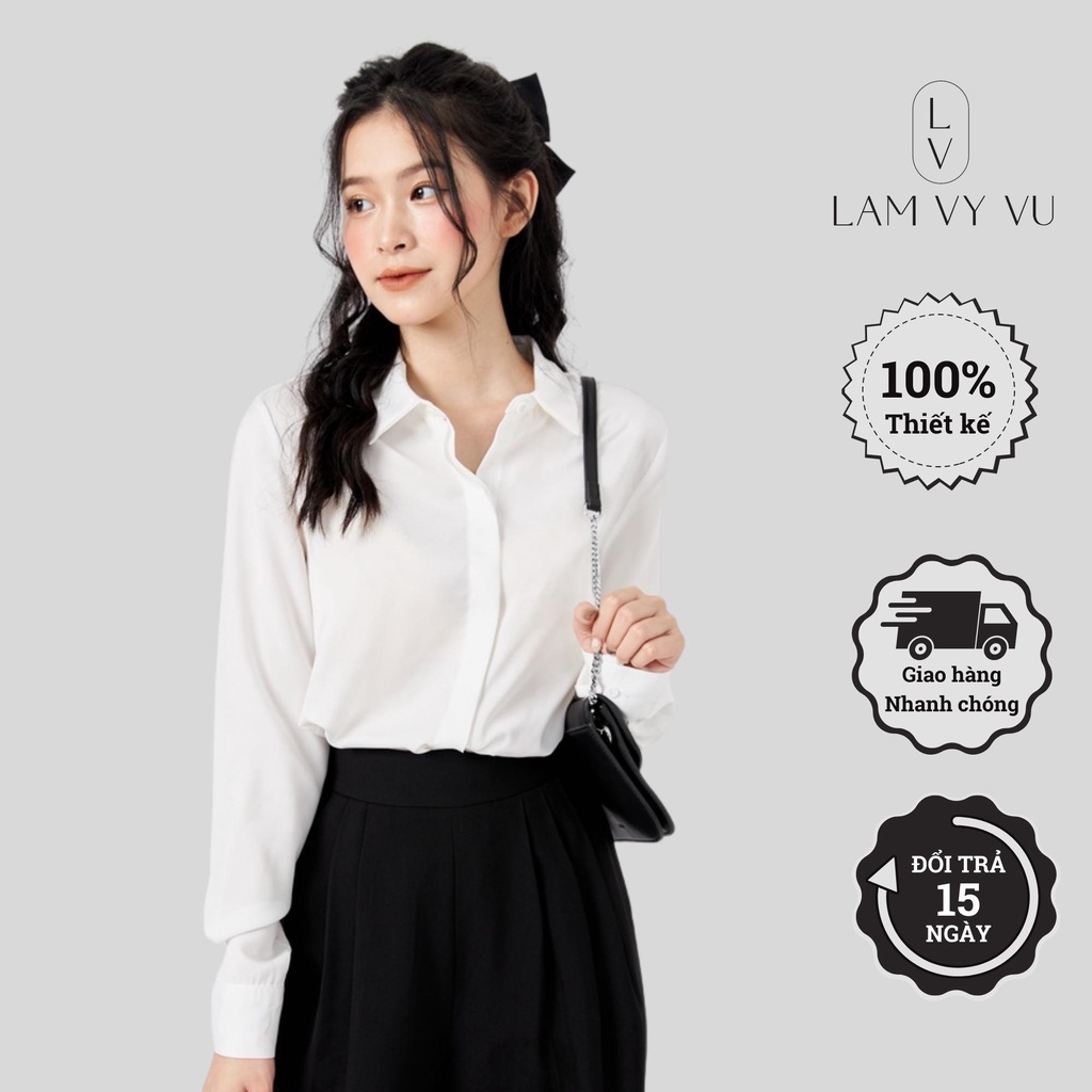 Áo sơ mi công sở nữ đẹp LAMVYVU, áo kiểu Hàn Quốc, sơ mi dài chất lụa cao cấp ASW1132 | BigBuy360 - bigbuy360.vn