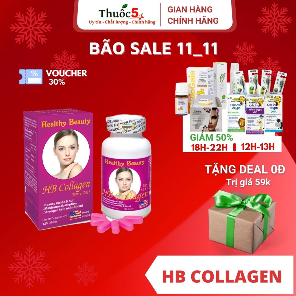 [GIÁ GỐC] HB COLLAGEN Type 1,2,3 – Bổ sung collagen giúp đẹp da, khỏe khớp - Lọ 120 viên