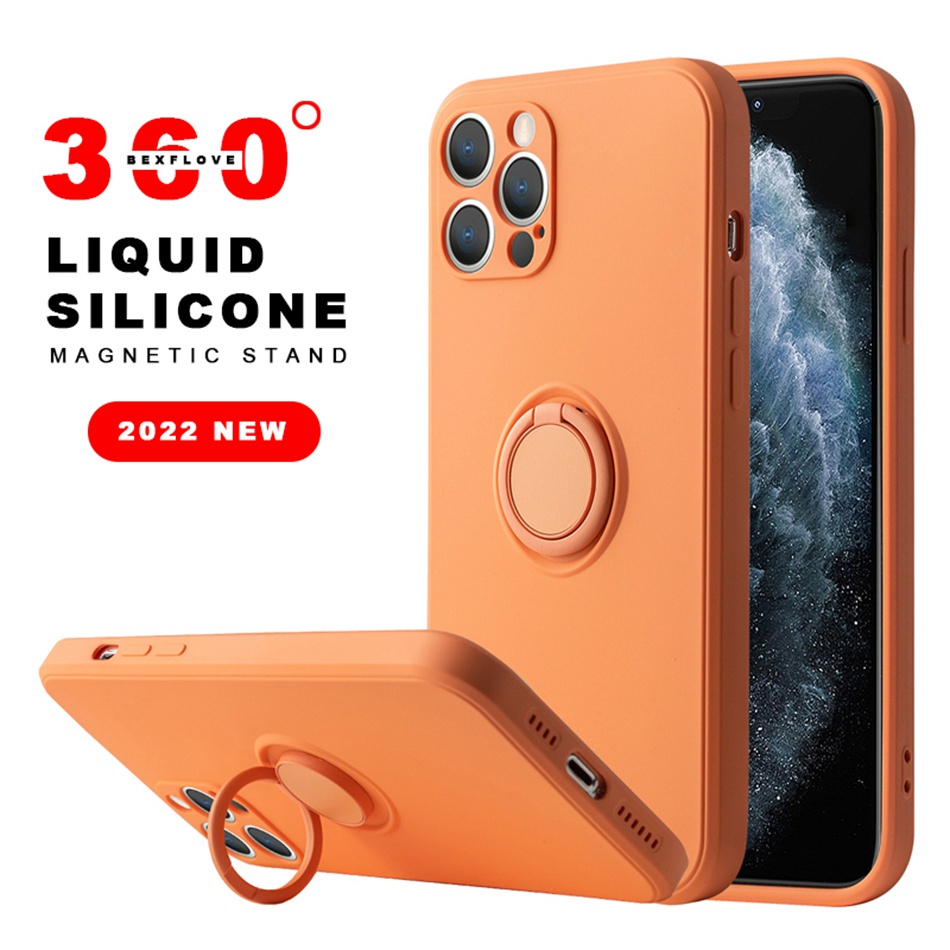 Ốp Lưng Silicone Có NhẫN Đỡ Cho iPhone 13 14 12 11 Pro MAX Mini X XS MAX XR 6 6S 7 8 Plus 12Pro 13Pro