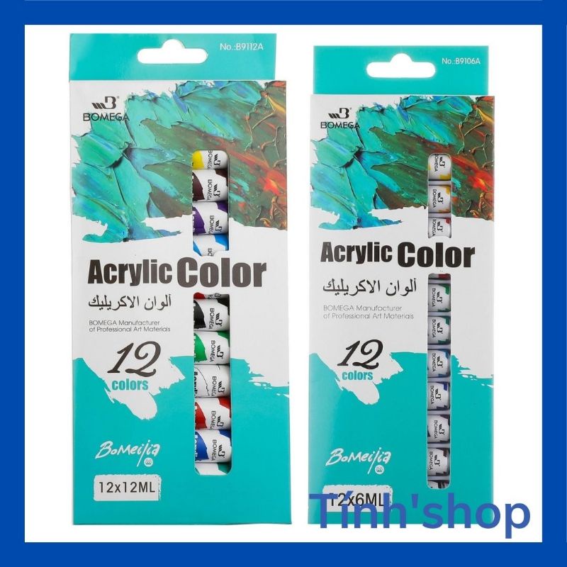 Bộ 12 màu acrylic 6ml vẽ trên nhiều chất liệu (không phai khi giặt)