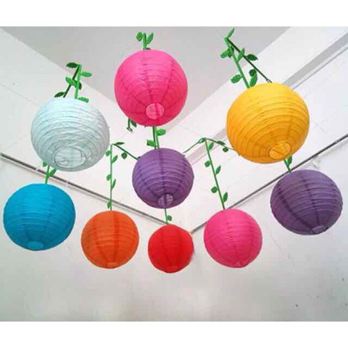 Lồng đèn, đèn lồng trang trí giấy lụa tròn nhiều màu sắc, kích cỡ trang trí lễ,tết, trung thu, tiệc cưới,nhà cửa (DL01)