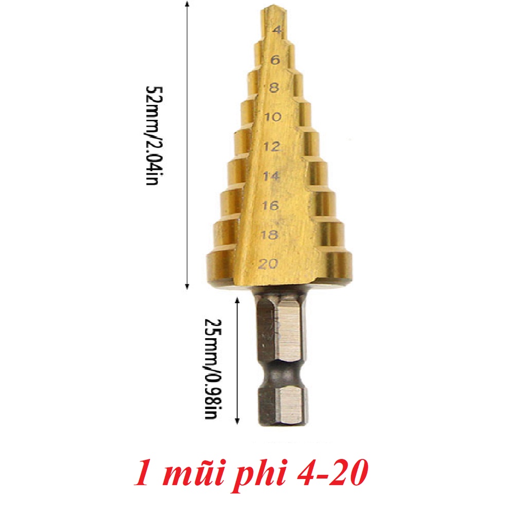 Bộ 3 Mũi khoan tháp thẳng HSS Titan 3-12mm 4-12mm 4-20mm khoan nhôm sắt nhựa