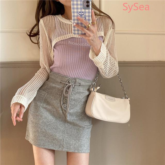 Set áo len không tay và khoác thời trang mùa thu dành cho nữ