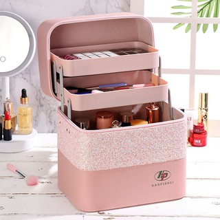 Túi đựng mỹ phẩm Hàn Quốc dung tích lớn phối màu đa năng lưới xách tay đa năng hộp đựng mỹ phẩm màu đỏ hộp đựng đồ nhỏ xách tay