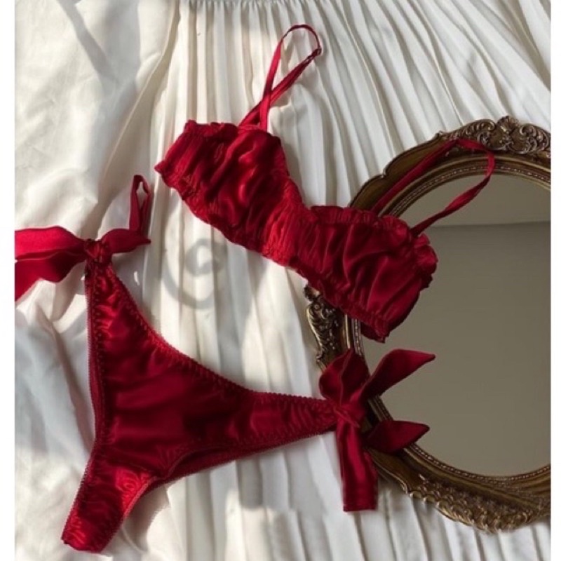 Set đồ lót lụa satin buộc nơ eo M170