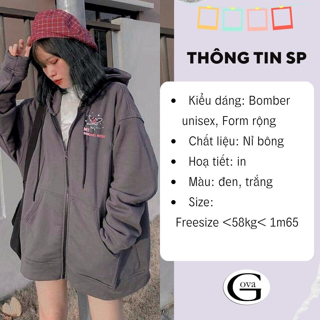 Áo khoác Hoodie nỉ FE PINK PLANTE MOON Dây Kéo form rộng ulzzang Unisex áo nỉ bông nữ AKN24 GOVA