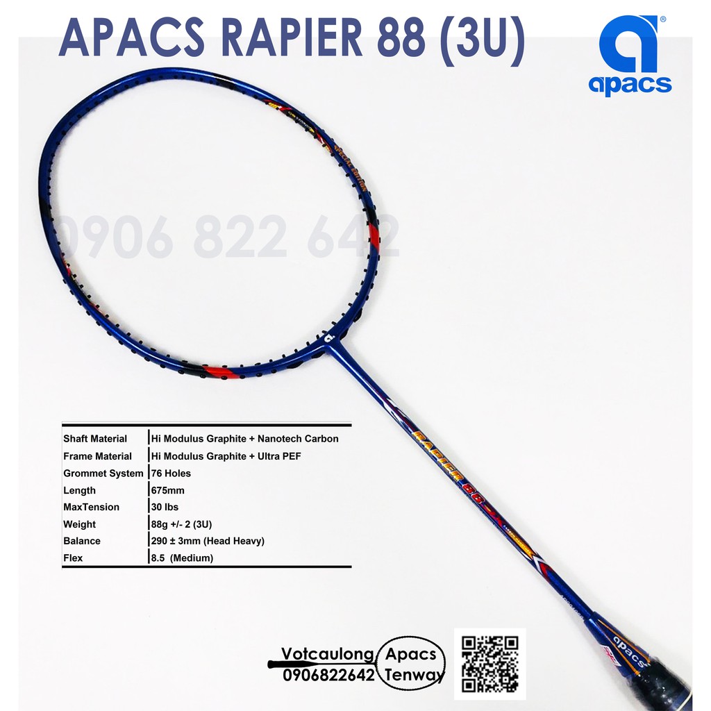 [Chính hãng] Vợt cầu lông Apacs Rapier 88 (3U) Vợt 3U giá rẻ nhất so với các dòng vợt trên thị trường -Có phiếu bảo hành