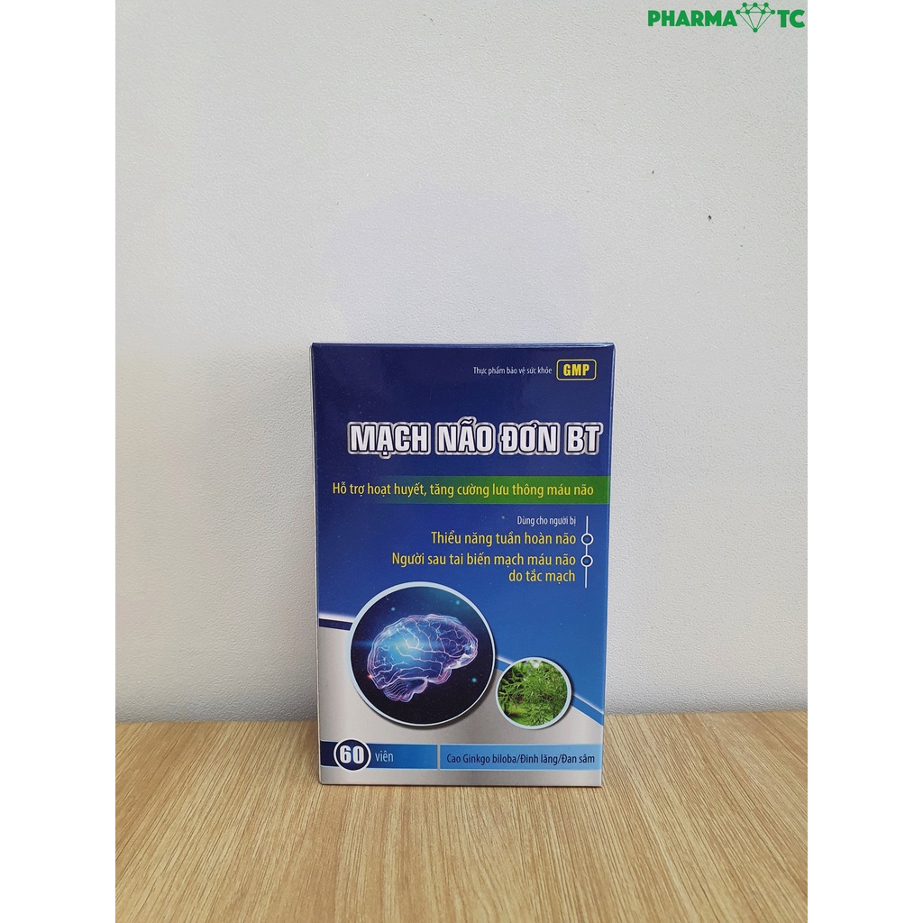 Viên uống tuần hoàn não hoạt huyết dưỡng não, Mạch Não Đơn BT, Ginkgo biloba 120mg - Hộp 60 viên - PharmaOTC