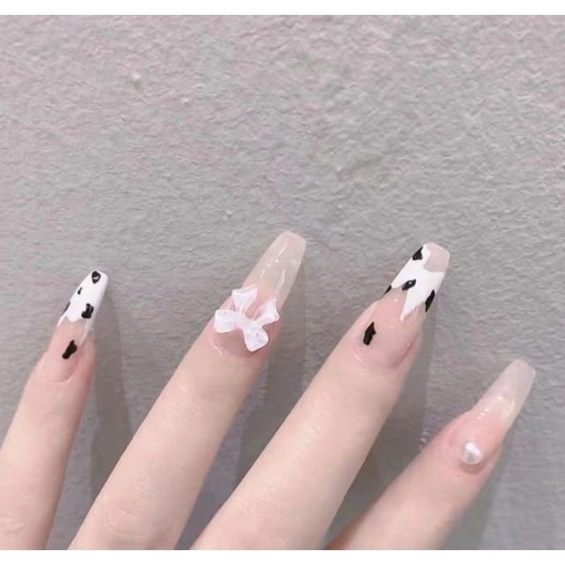 Nailbox móng giả móng up thiết kế bò sữa có nơ