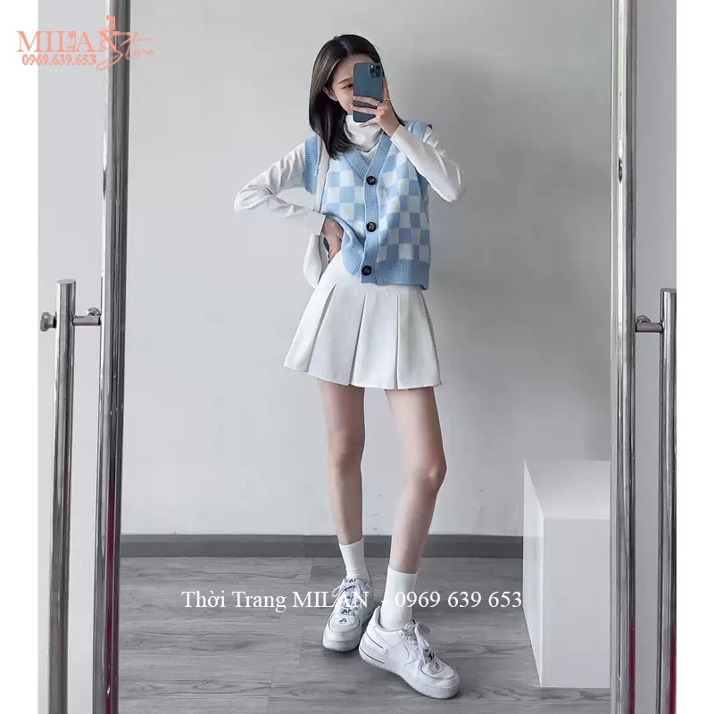 Chân váy xếp ly bản to dáng chân váy ngắn dập ly cạp cao khóa sườn kiểu chân váy tennis xếp li có quần trong đi biển học