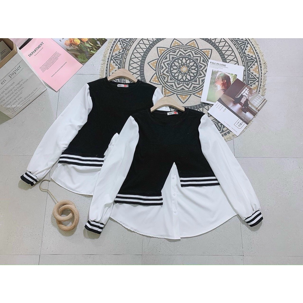 LOVISHOP- Áo babydoll trắng đen sọc bo tay siêu basic Lovi