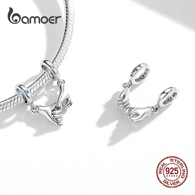 Hạt Charm Bamoer BSC505 Mẫu Tay Nắm Tay Bằng Bạc 925 Dùng Để Tự Làm Vòng Tay/Dây Chuyền