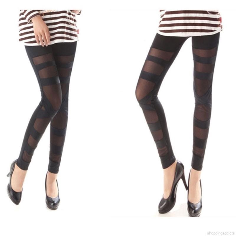 Quần legging nữ màu đen phối ren phong cách Gothic